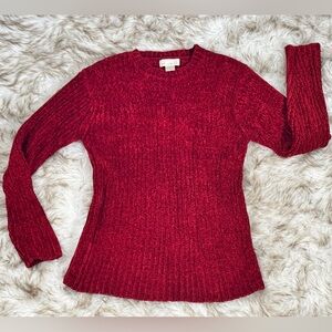 Vintage PRIORITY Red Chenille Ribbed Sweater – Size 90s Cozy Classic